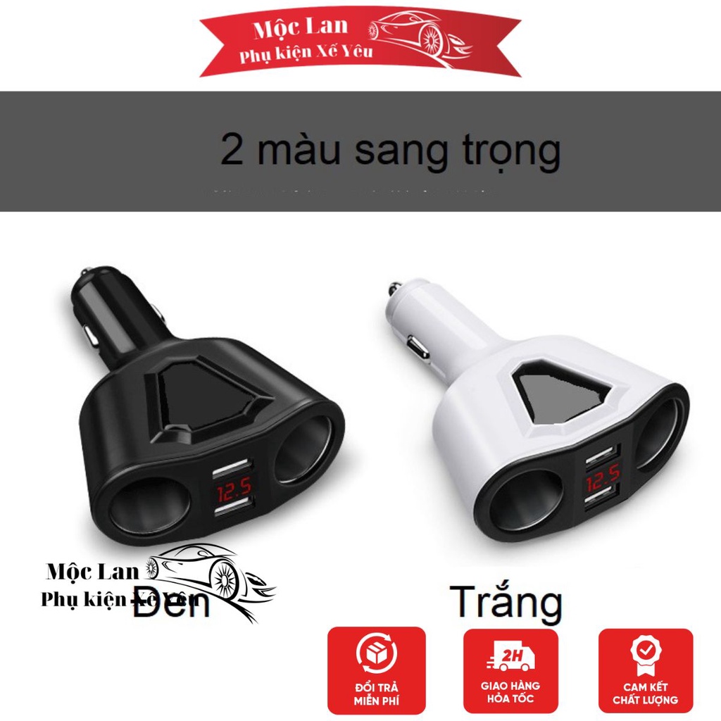 Tẩu chia sạc xe hơi ô tô 2 Nguồn - 2 usb có báo điện áp - Tẩu gật gù
