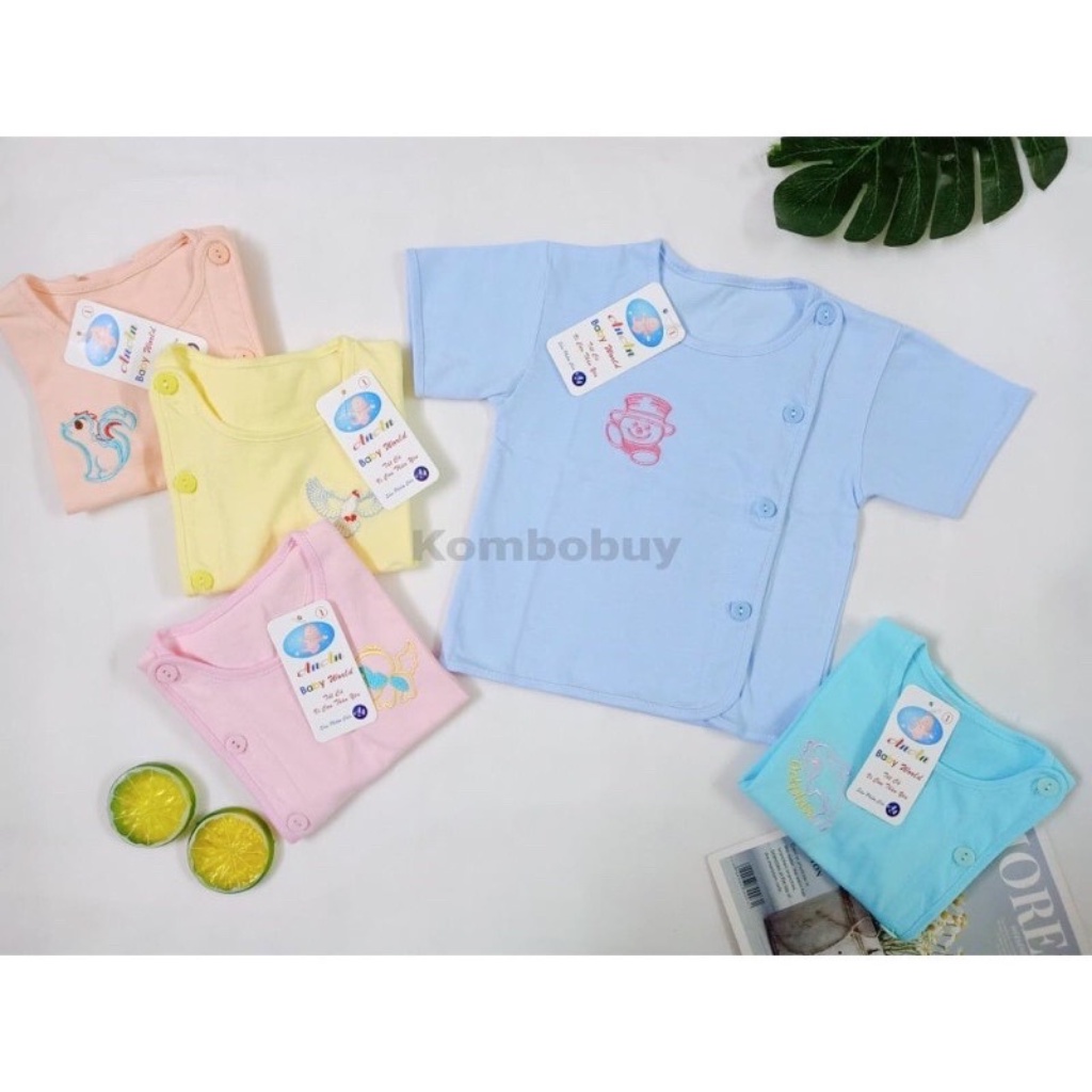 Áo sơ sinh MÀU BÁC SĨ tay NGẮN AN AN/ Áo cúc lệch em bé tay cộc