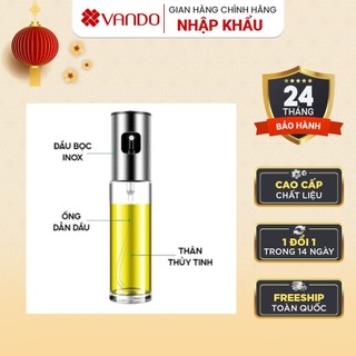 Chai Xịt Dầu Ăn Inox 304 Cao Cấp VANDO Chất Liệu Thủy Tinh Cao Cấp