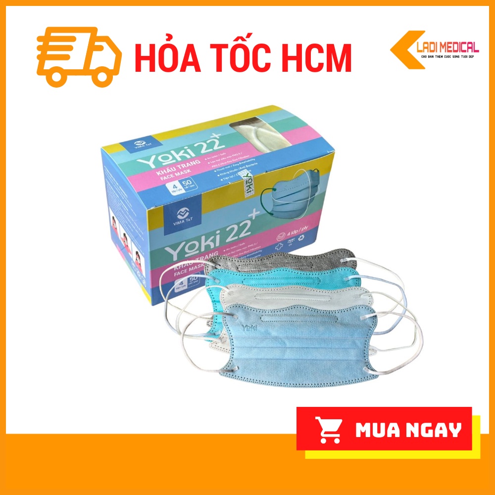 Khẩu Trang Yoki 22+ 4 Lớp Kháng Khuẩn Lọc Bụi Mịn PM2.5 Hộp 50 Chiếc kiểu dáng cua