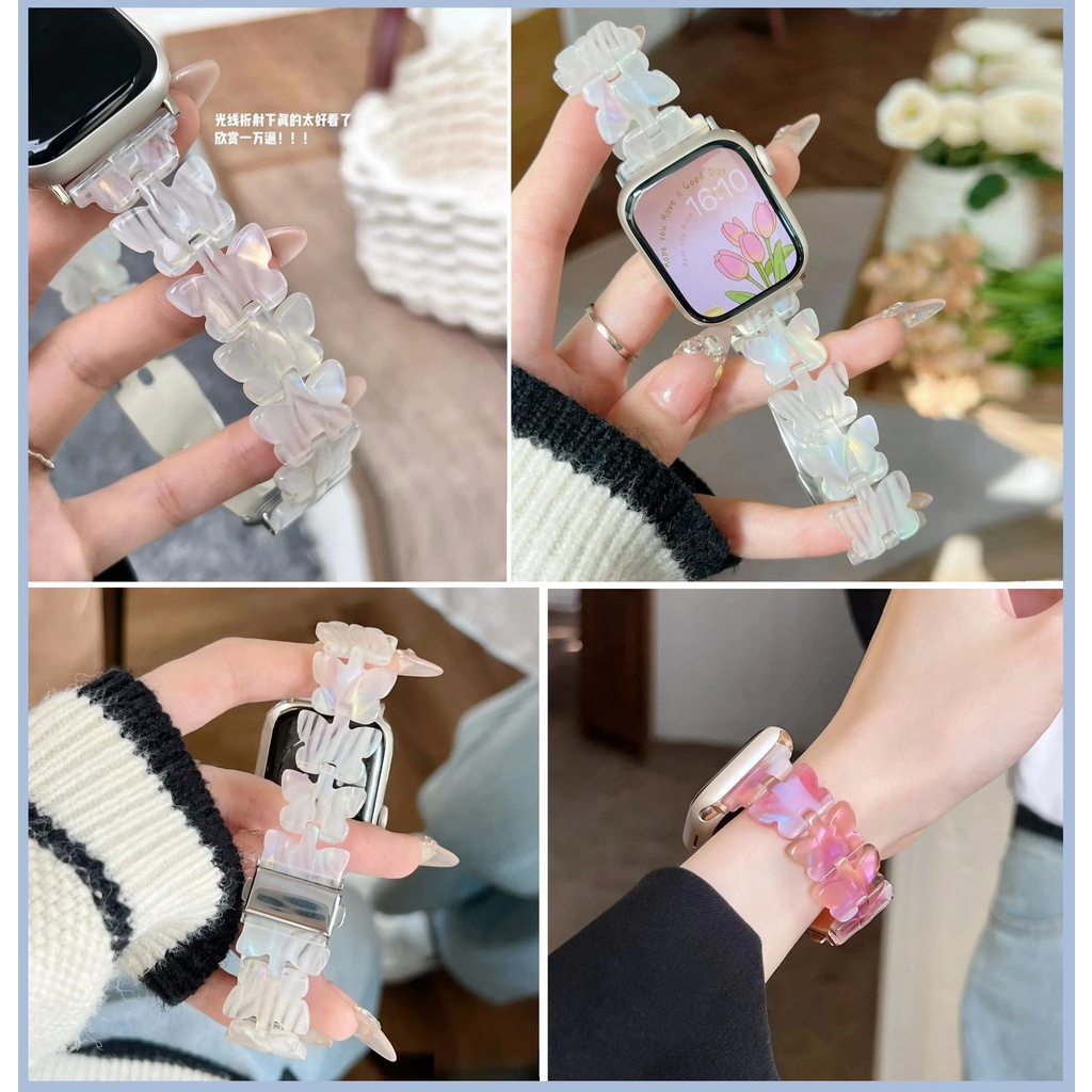 Dây Đeo Đồng Hồ Bằng Resin Trong Suốt Hình Bướm Kích Thước 49mm 38mm 40mm 41mm 45mm 42mm 44mm Thiết Kế Mới Cho Series 8 7 se 6 5 4 3 2 1