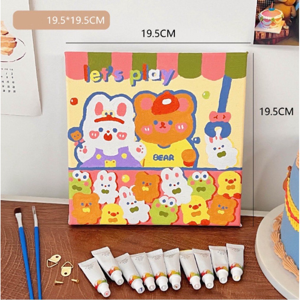 Tranh tô màu có khung treo vẽ theo số mini hình thú cưng và hoa lá cute dễ thương trang trí decor xinh cho bé học sinh