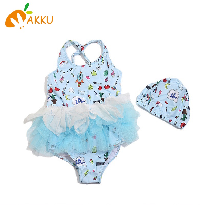 Đồ Bơi Một Mảnh In Hoạt Hình Kiểu Công Chúa AKKU Dễ Thương Cho Bé Gái