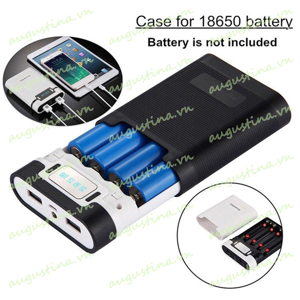 Vỏ pin sạc dự phòng Augustina 2 cổng usb 18650 màn hình hiển thị LCD 4 khe chống trượt