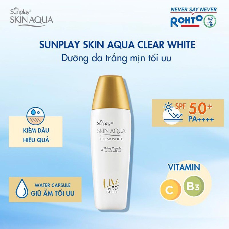 Sữa chống nắng dưỡng trắng cho da dầu Sunplay Skin Aqua Clear White SPF 50+, PA++++ 25g và 55g