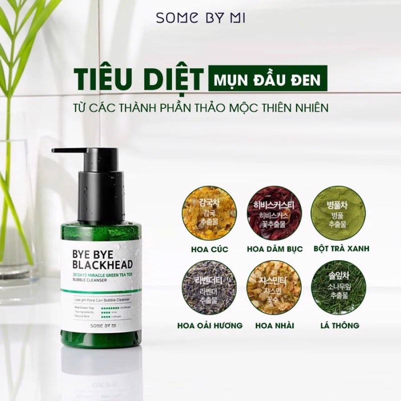 SOME BY MI Sữa Rửa Mặt Sạch Mụn Đầu Đen Bye Bye Black Head 30 Days Miracle Green Tea Tox Buble Cleanser 120ml