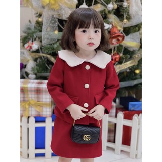 Set dạ đỏ 3 chi tiết bé gái cúc bọc