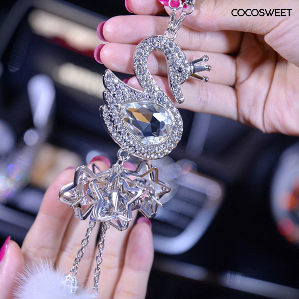 Phụ Kiện Treo Trang Trí Nội Thất Xe Hơi Hình Thiên Nga Đính Pha Lê Giả