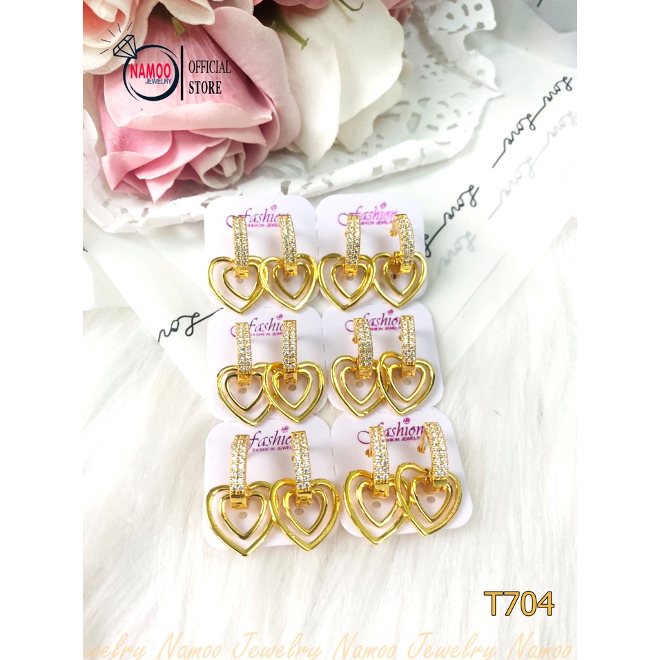 Bông Tai Nữ T704 Đính Đá Kiểu Dáng Trái Tim Cực Xinh Namoo Jewelry