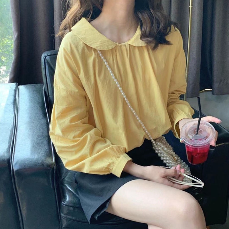 Áo Sơ Mi Tay Dài Dáng Rộng Phong Cách Hàn Quốc Cổ Búp Bê Thời Trang Xuân Thu Mới 2022