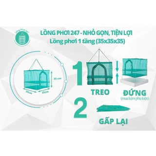 (Có Kiểm Định) Lồng phơi 247 - Chống côn trùng, Bảo đảm an toàn vệ sinh thực phẩm. 1 tầng 35x35x35cm