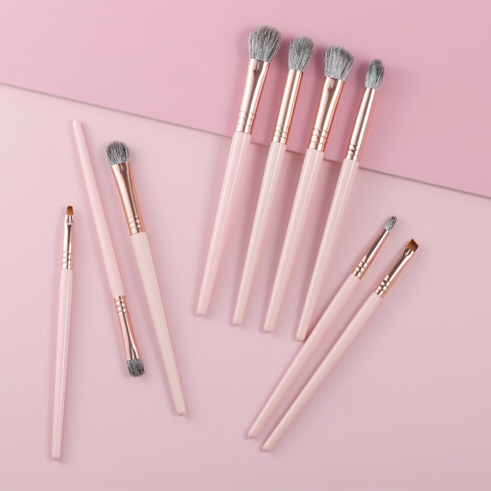 Set 9 Cọ Trang Điểm Mắt &amp; Lông Mày Màu Hồng