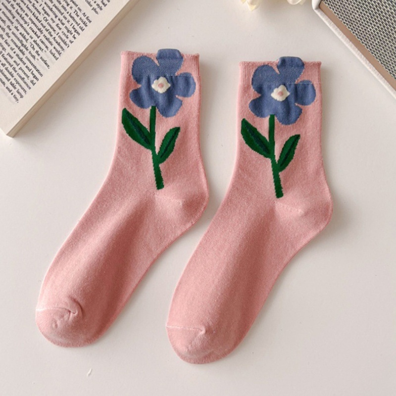1 Đôi Vớ Cotton Họa Tiết Hoa Hoạt Hình Màu Kẹo Ngọt Dành Cho Nữ