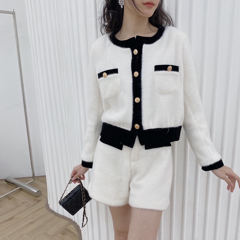 Set dạ lông thỏ viền nhung đen 795