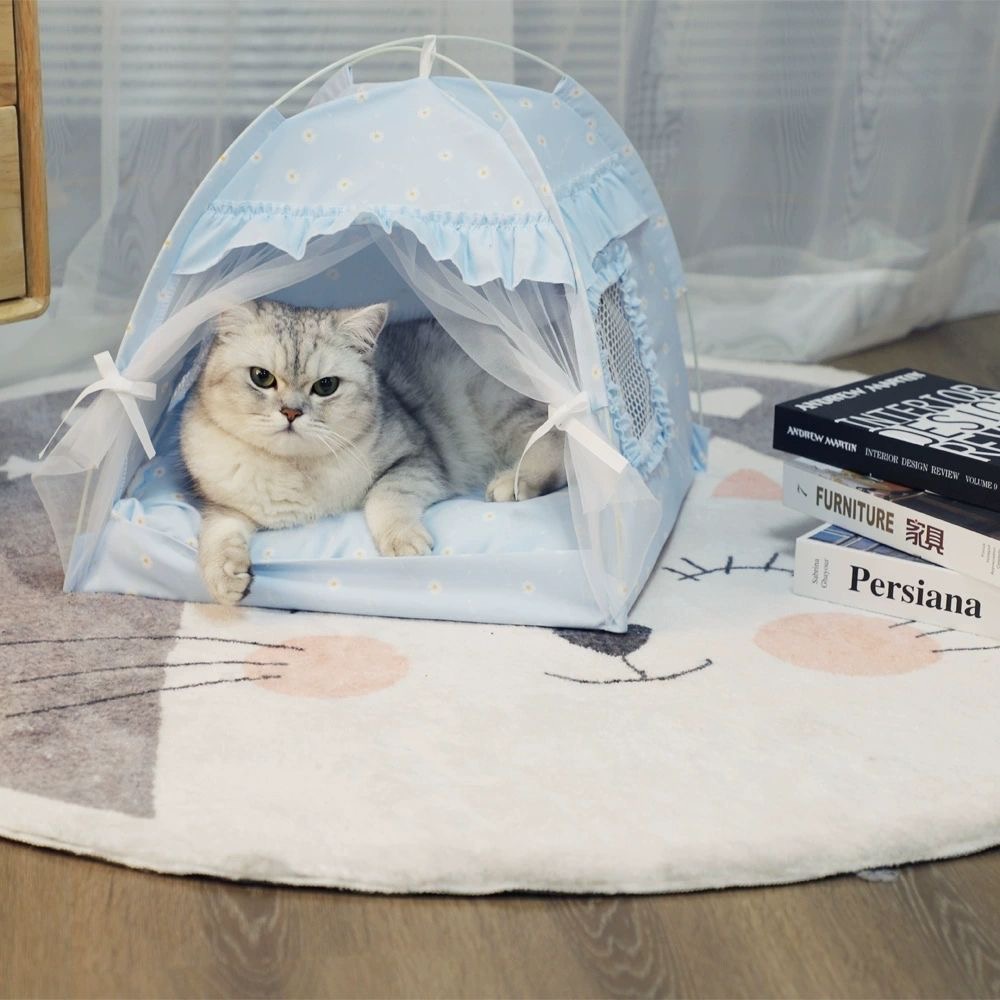 Elsabell Cat Tent House Bán khép kín Có thể gập lại Thông gió Gạc Rèm Di động Mùa hè Vật nuôi Lều Nest cho Pet Dog
