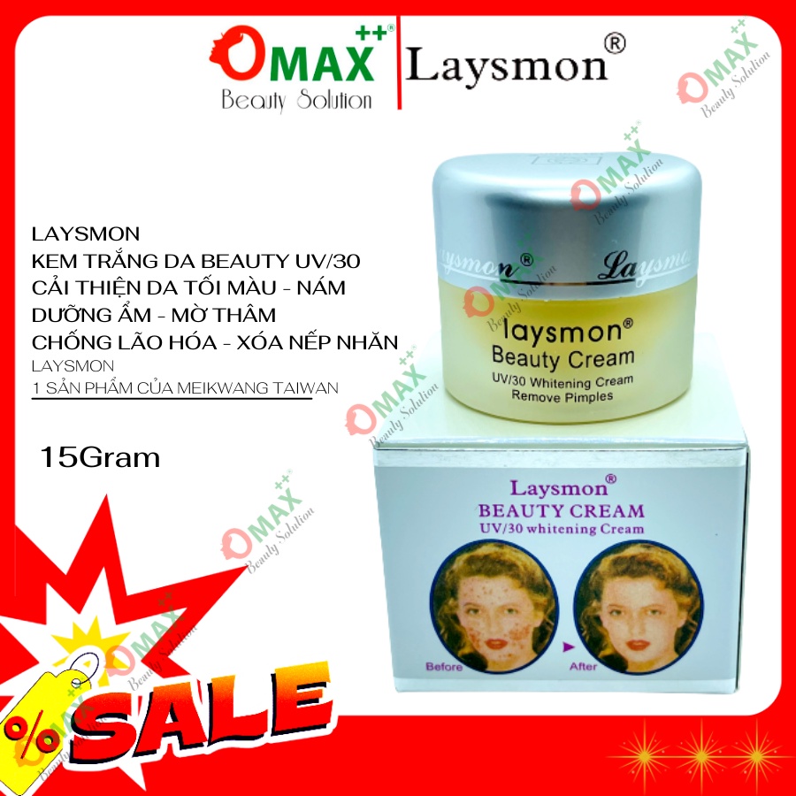 KEM LAYSMON UV/30 BEAUTY CREAM 15G (đài loan) - DƯỠNG TRẮNG HỒNG DA - XOÁ NHOÀ THÂM NÁM ( hàng chính hãng )