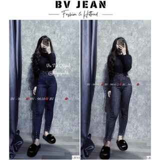 Quần jean ôm cạp cao nữ khuy cạp bv jean quần ôm nữ lưng cao