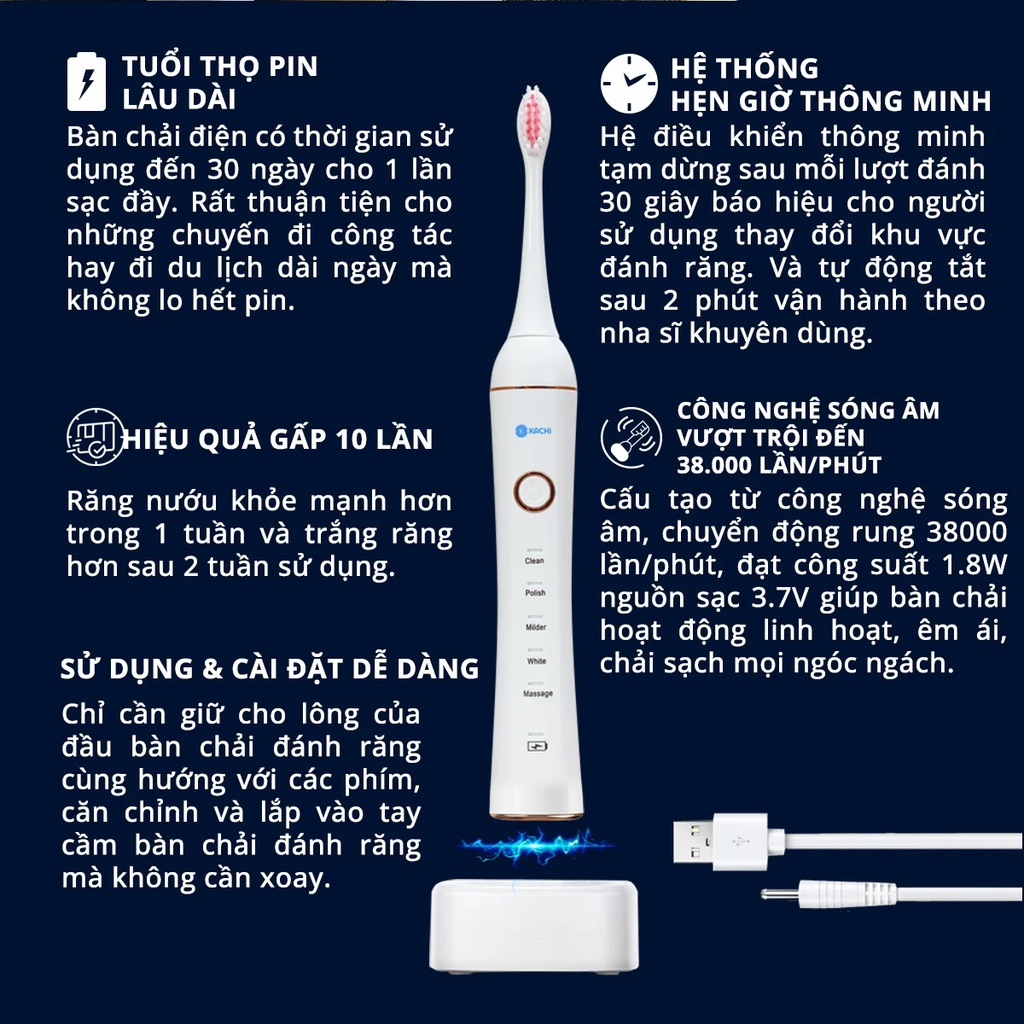 Bàn Chải Đánh Răng Điện Sonic sóng âm Kachi MK309