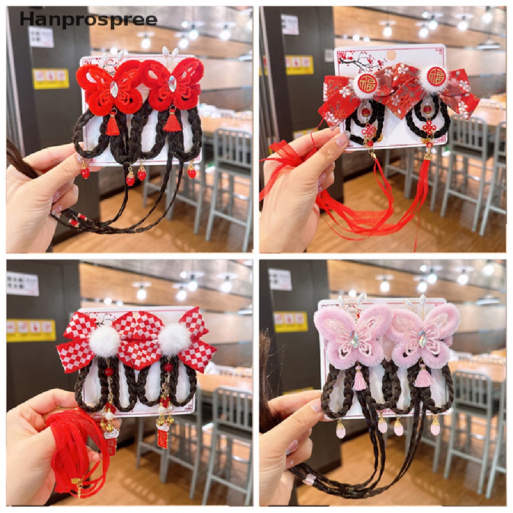 Bộ Kẹp Tóc Tua Rua Màu Đỏ Phong Cách Trung Hoa Mừng Năm Mới Cho Bé Gái