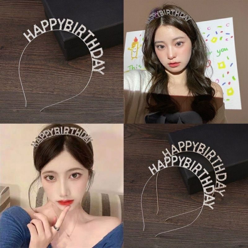 Cài tóc bờm tóc happy birthday đính đá lấp lánh