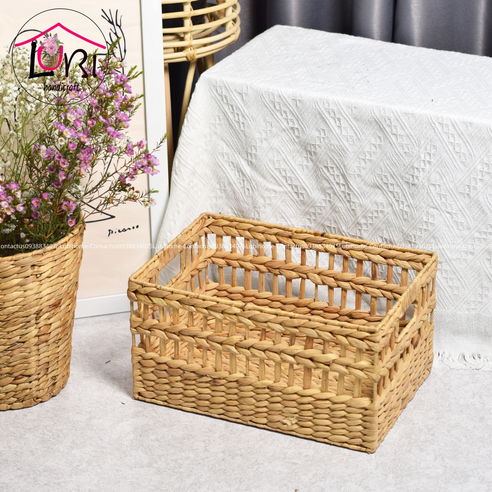 - Sọt đựng đồ lục bình hình chữ nhật đan hở - đơn giản, xinh xắn
