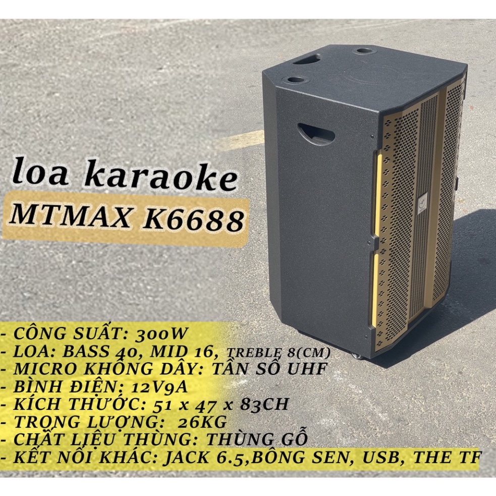 Loa kéo MTMAX K6688 bass 40 công suất lớn - Kèm 2 micro không dây UHF - Thùng gỗ cao cấp cho âm thanh mạnh mẽ, chân thực