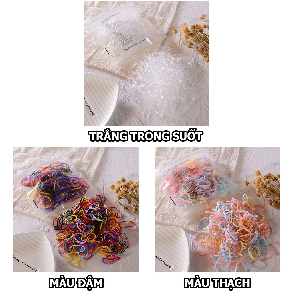 Túi zip hơn 200 dây cột tóc cao su co giãn cho bé gái CT25