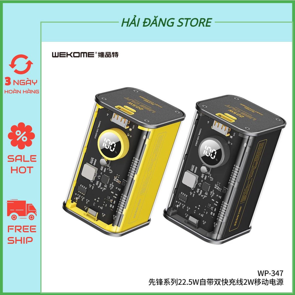 Sạc dự phòng WEKOME WP-345,347 10000mah, 20000mah hỗ trợ sạc nhanh lên đến 22,5W bảo hành chính hãng