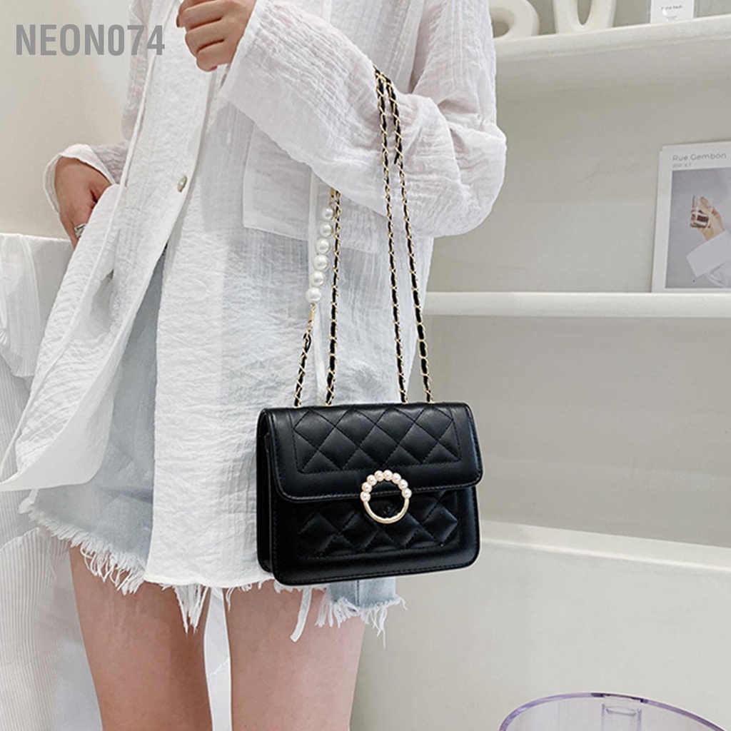 Túi xách nữ đeo chéo mini thời trang dành cho nữ - PU Phong cách Hàn Quốc Thiết kế chuỗi ngọc trai sành điệu chéo vuông - Neon074