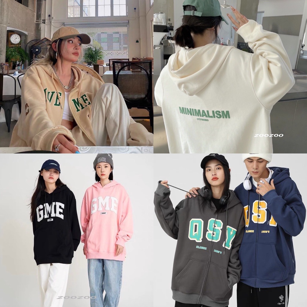 Áo Khoác Hoddie nỉ bông MINI dây kéo & ulzzang form rộng Unisex Nam Nữ 3 màu 1HIT