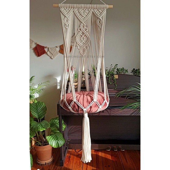 Võng mèo Macrame, xích đu thư giãn chó mèo, võng mèo trang trí chụp ảnh, (tặng đệm lót), phụ kiện chó mèo, đồ chơi pet.