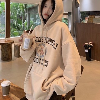 Áo nỉ hoodie nữ form rộng Áo hoodie nữ form rộng nỉ bông có mũ dài unisex oversize hình HONEY BREAD màu xám