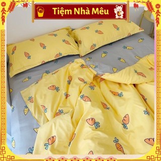 ( ẢNH THẬT )Bộ Chăn Ga Gối Cotton 3D✨m6/m8/2m-Tiệm Nhà Mêu✨Set 4 Món 2 Vỏ gối ,drap , vỏ chăn Poly Cà Rốt Nhập Khẩu