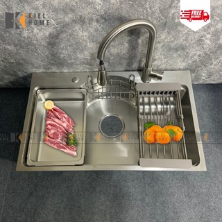 Chậu rửa bát 1 hố inox sus 304 kích thước 75x46cm, bồn rửa chén bán nguyệt bảo hành 5 năm - kiel home