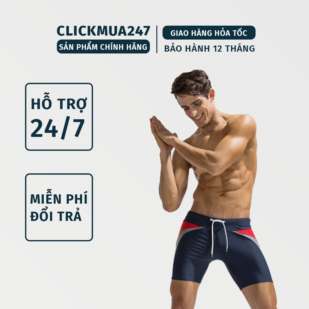 Quần bơi nam Boxer YESURE DEENYT xanh đậm đỏ Chất liệu Superfine polyester cao cấp Tặng kèm nón bơi + bịt tai silicone