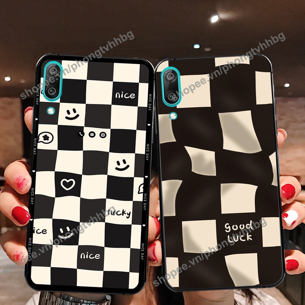 Ốp lưng Huawei Y7 Pro 2019 caro mẫu hoa trắng đen cực đẹp cute giá rẻ