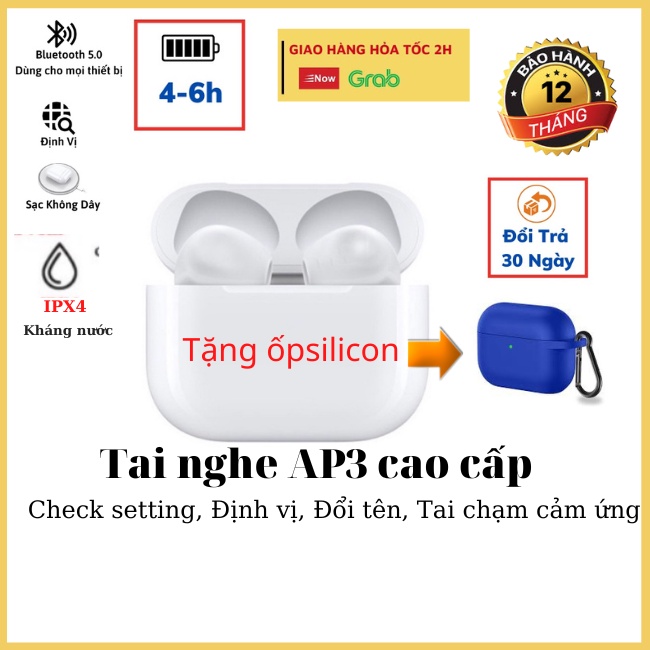 Tai nghe bluetooth không dây cao cấp AP3, âm thanh chuẩn HIFI cực hay, Pin siêu bền, Cảm ứng nhạy, Định vị, Đổi tên