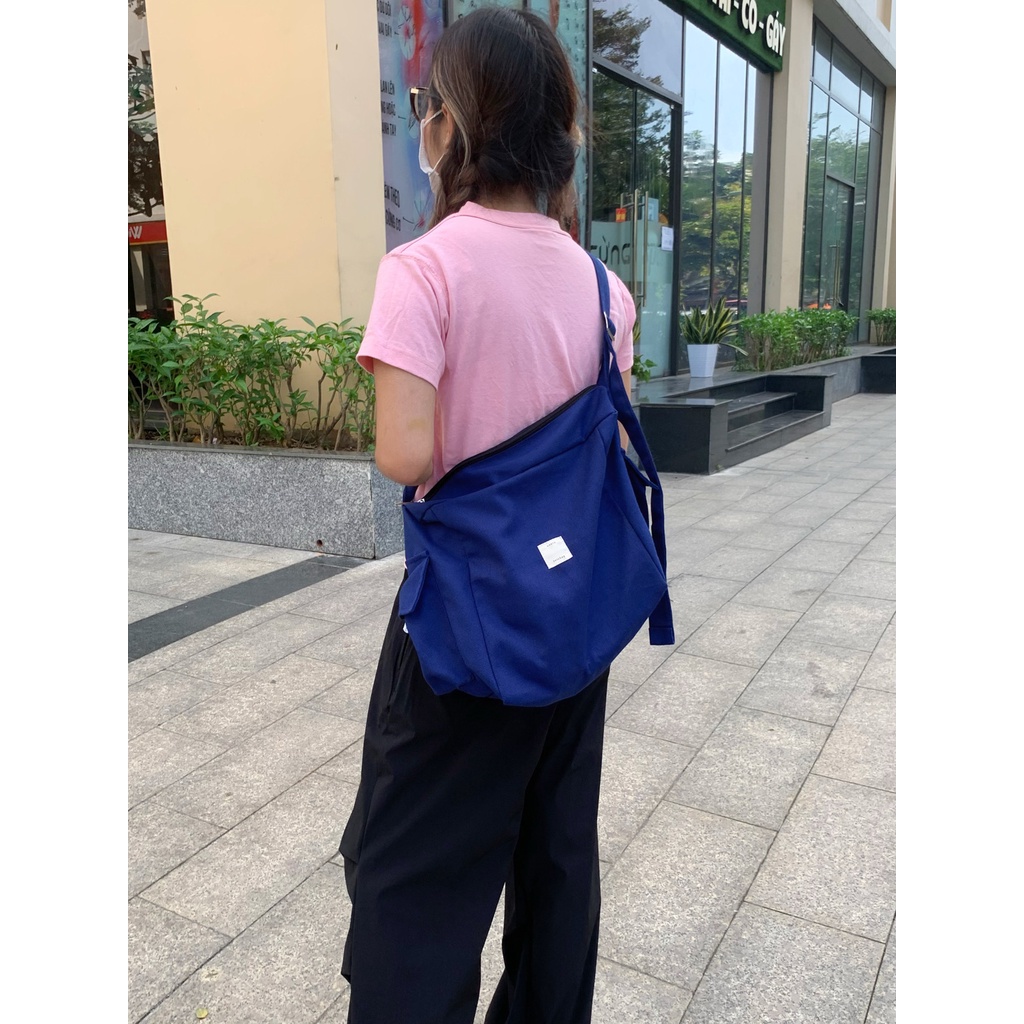 Túi đeo chéo vải bố canvas NEPTUNE có khoá kéo - màu xanh Navy