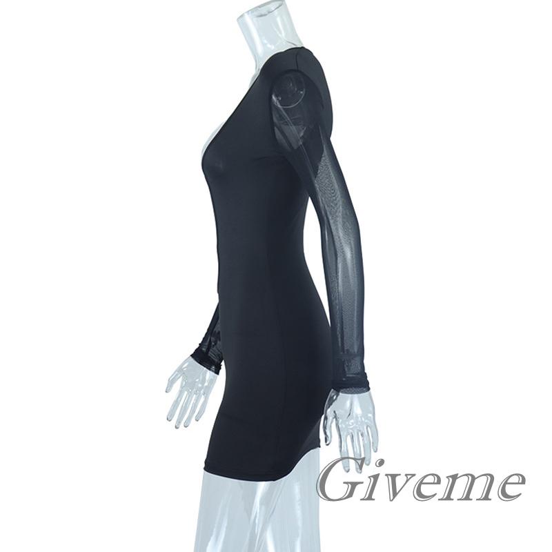 Đầm Body Tay Dài Cổ Chữ V Khoét Sâu Màu Sắc Thanh Lịch Cho Nữ