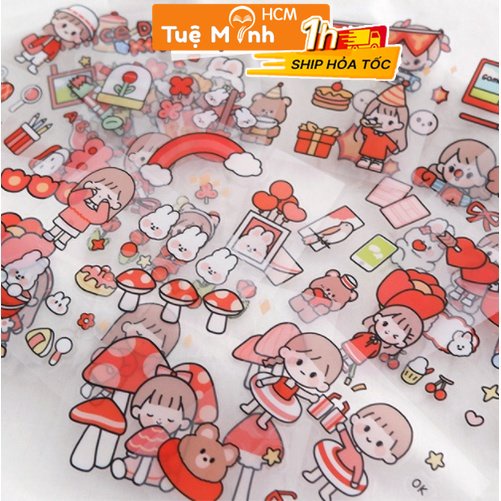 Set 20 tấm 100 miếng sticker dễ thương hình cô nàng dán trang trí sổ tay, laptop, ốp điện thoại...