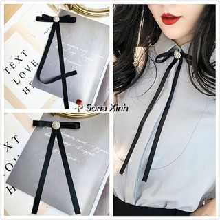 Tag nơ cài áo dáng dài tiểu thư