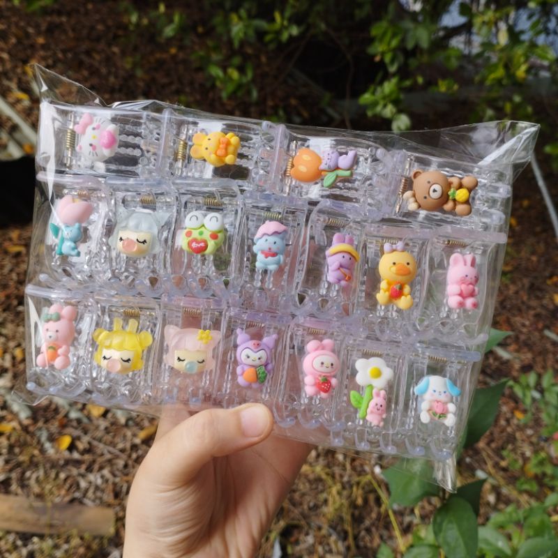 Set 6 - 12 Kẹp Càng Cua 3 Răng và 5 răng đính charm kẹp tóc cho nữ phối đủ màu không trùng
