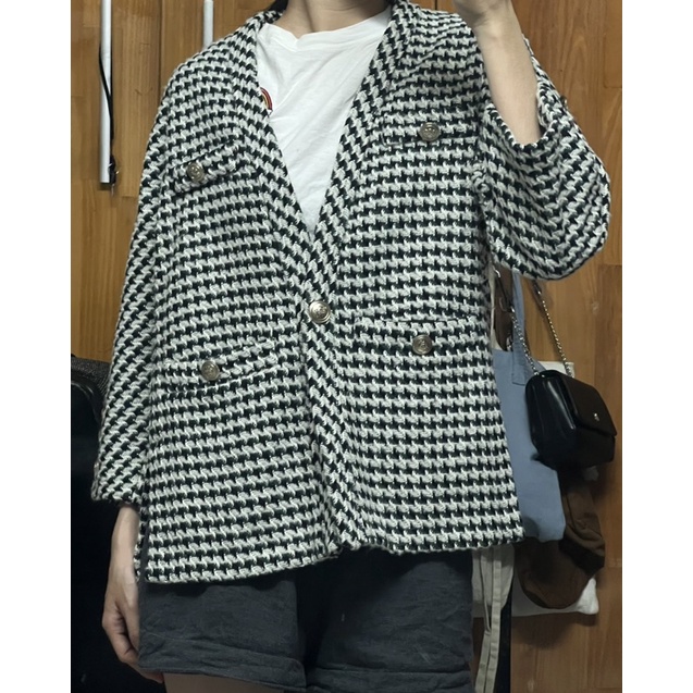 Áo cardigan len giả tweed