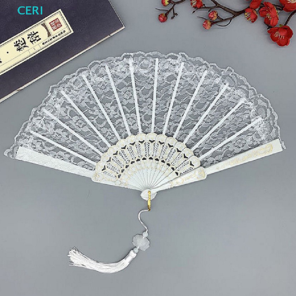 Quạt Xếp Phối Ren Họa Tiết Phong Cách Trung Hoa Cổ Điển