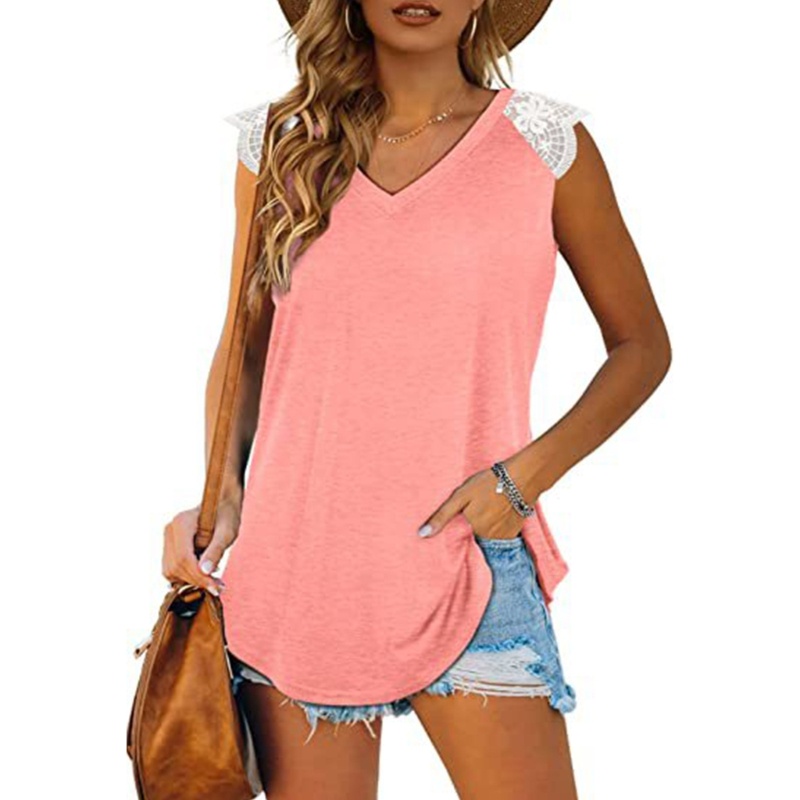 Áo Thun Tay Ngắn Cổ Chữ V Phối Ren Thời Trang Mùa Hè Cho Nữ