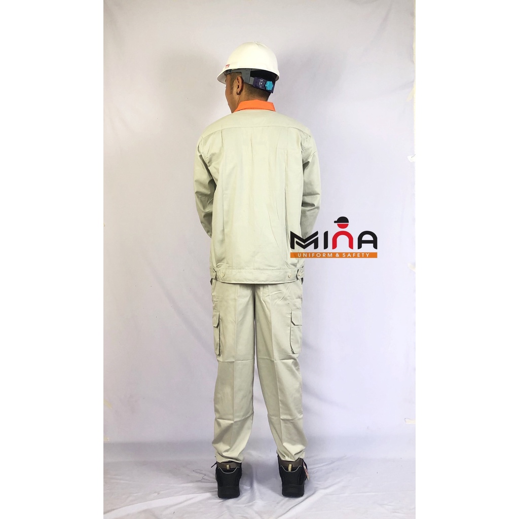 QUẦN ÁO BẢO HỘ LAO ĐỘNG - BỘ PANGDIM PHỐI CAM  - ÁO BẢO HỘ NẸP CÚC - QUẦN BẢO HỘ