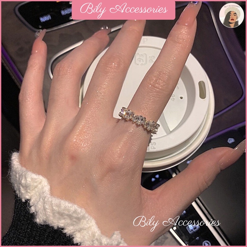Nhẫn đính full đá Zircon pha lê dạng hở vừa mọi size tay lấp lánh đi tiệc cực sang