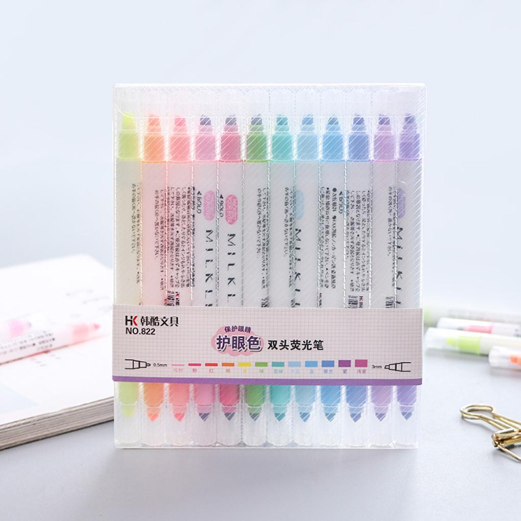 Set 12 Bút Đánh Dấu Hai Đầu Mềm Mại Màu Pastel Dành Cho Văn Phòng