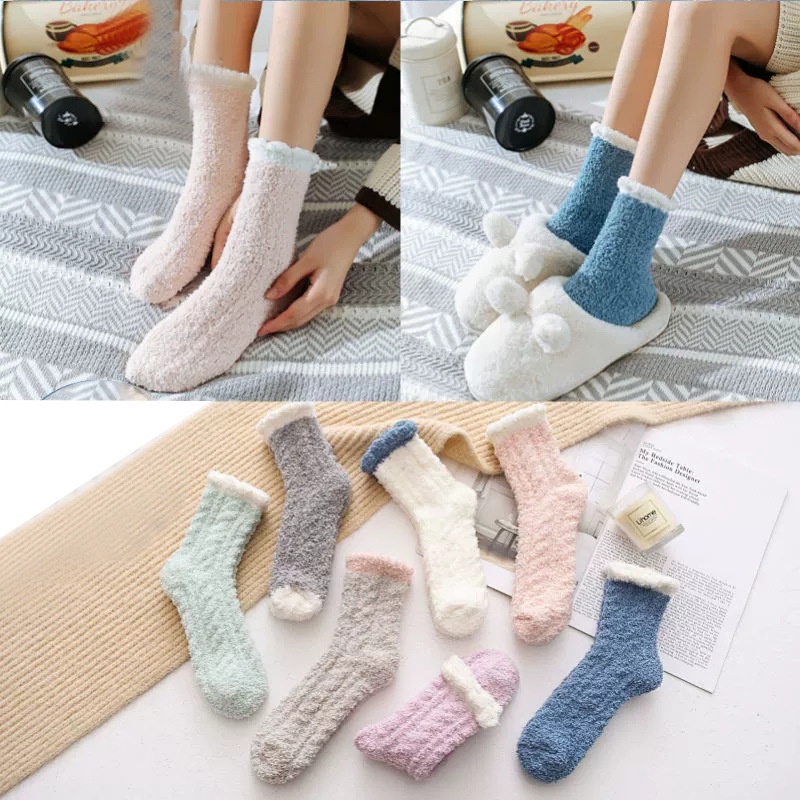 Vớ Lông Cừu San Hô Dày Dặn Giữ Ấm Mùa Thu Đông Phong Cách Nhật Bản Cho Nữ