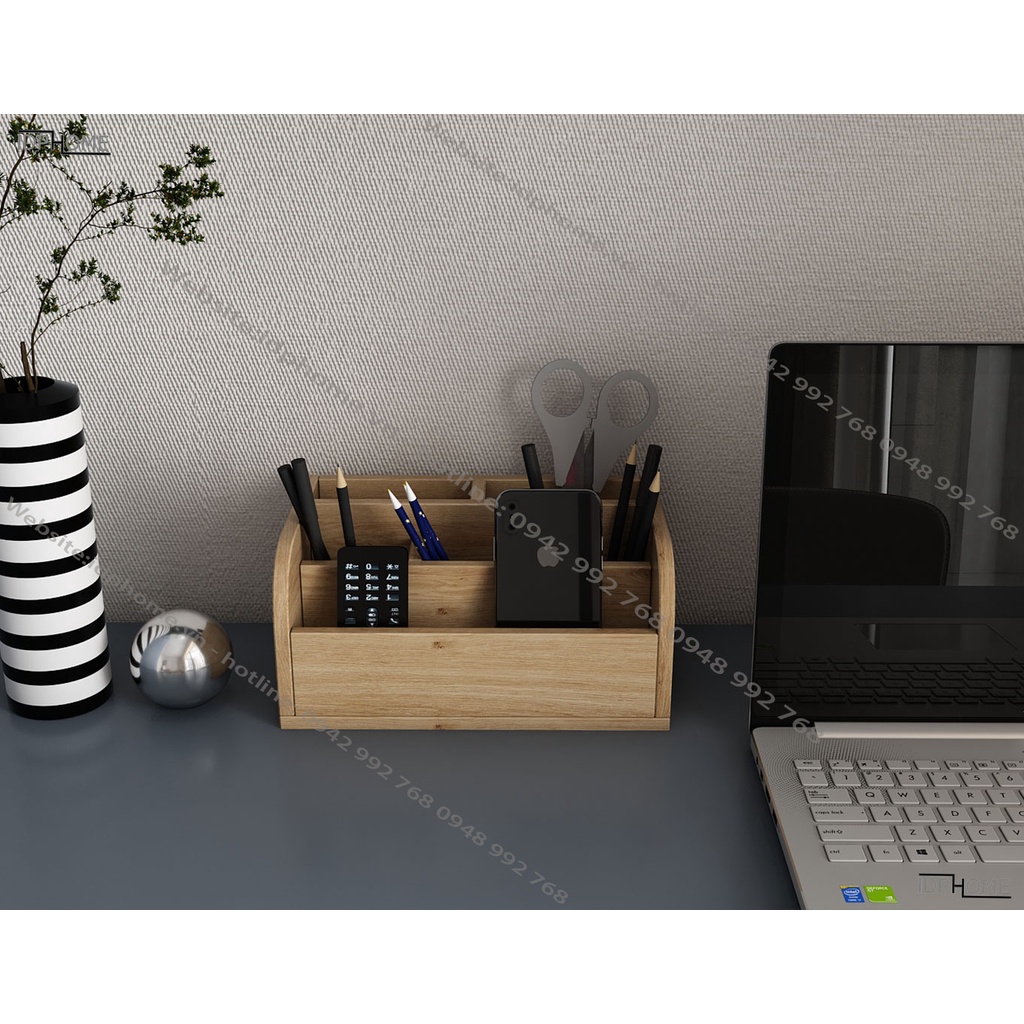 Hộp gỗ đựng bút có khay để điện thoại văn phòng SP6822
